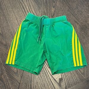 Adidas Lego Kids Green Shorts with Yellow Stripes
